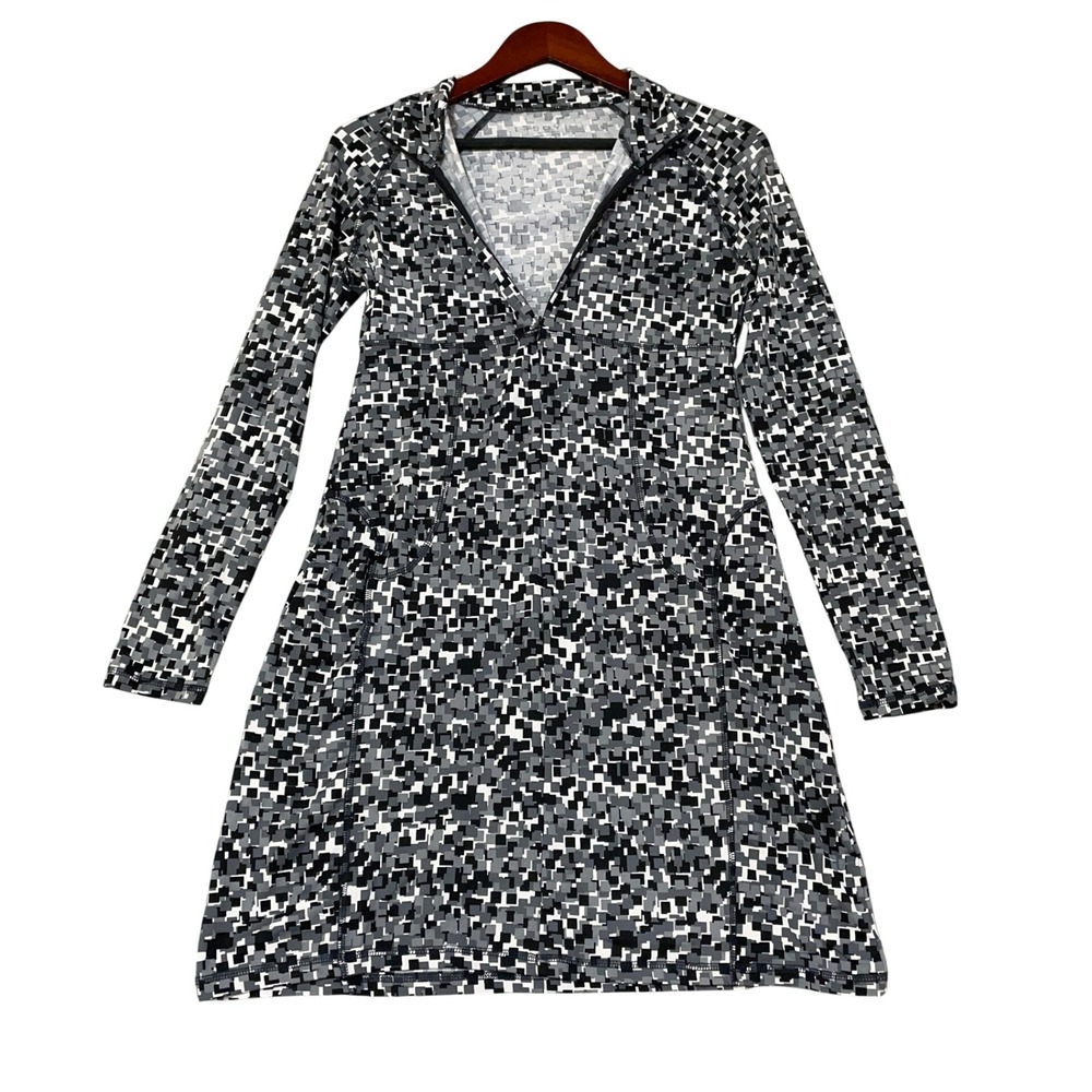 Soybu Women's S Grey White Pixel Print Quarter Zip Active Knee Dress
